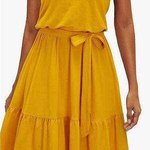 Yellow Sleeveless Dress with Tie Waist